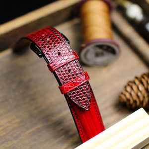 Red Black Lizard Leather Watch Strap 24mm 22mm 20mm Handmade Leather Red Patina Lizard Watch Band Lizard Leather Watch Strap 18mm 16mm 14mm