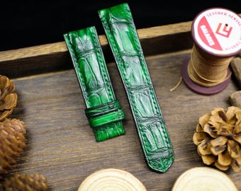 Patina Green Alligator Leather Watch Strap Sizes 14mm 15mm 16mm 18mm 19mm 20mm 21mm 22mm 23mm 24mm Leather Watch Band Butterfly Clasp Strap