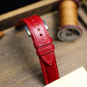 Dark Red Oxblood Lizard Leather Watch Strap 24mm 22mm 21mm 20mm Handmade Cherry Red Leather Watch Band Lizard Leather 18mm 16mm 14mm