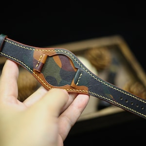 Camouflage Army Leather Bund Strap 20mm, 22mm Bund Watch Band 16mm 24mm Leather Watch Band 18mm Leather Watch Strap Watch Band Cuff Band