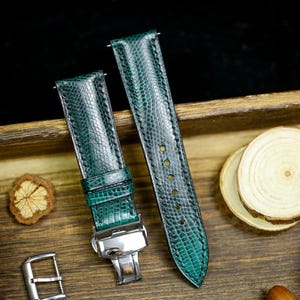 Grün Schwarz Eidechsenarmband Uhrenarmband 24mm 22mm 20mm Handarbeit Leder Grün Patina Eidechsenarmband Echsenlederarmband 18mm 16 mm