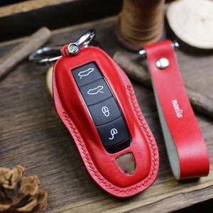Leather Key Fob Cover Porschee 911 718 Cayenne 2020 Macan 2022 Taycan 2021 Panamera 2023 2024 Keyless Remote Protector Porschee Accessories