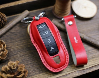 Leather Key Fob Cover Porschee 911 718 Cayenne 2020 Macan 2022 Taycan 2021 Panamera 2023 2024 Keyless Remote Protector Porschee Accessories