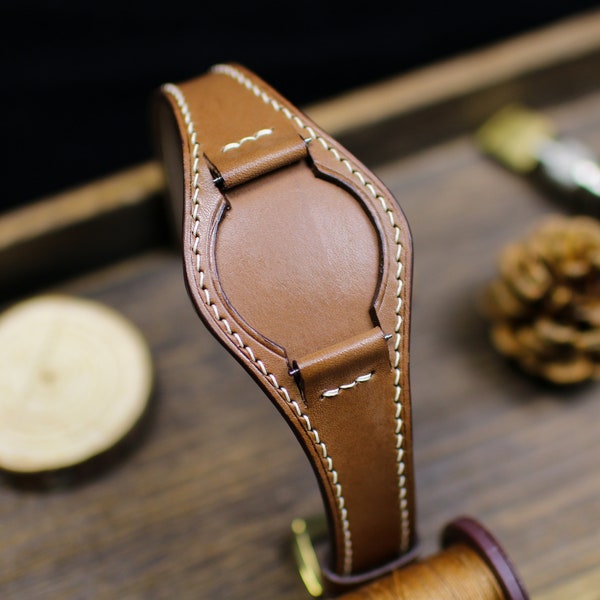 Bracelet en cuir véritable marron 20 mm, 22 mm 16 mm, 24 mm Bracelet de montre en cuir 18 mm, bracelet de montre en cuir, bracelet manchette pour Apple Watch