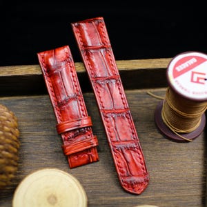 Patina Red Alligator Leather Watch Strap Sizes 14mm 15mm 16mm 18mm 19mm 20mm 21mm 22mm 23mm 24mm Leather Watch Band Butterfly Clasp Strap