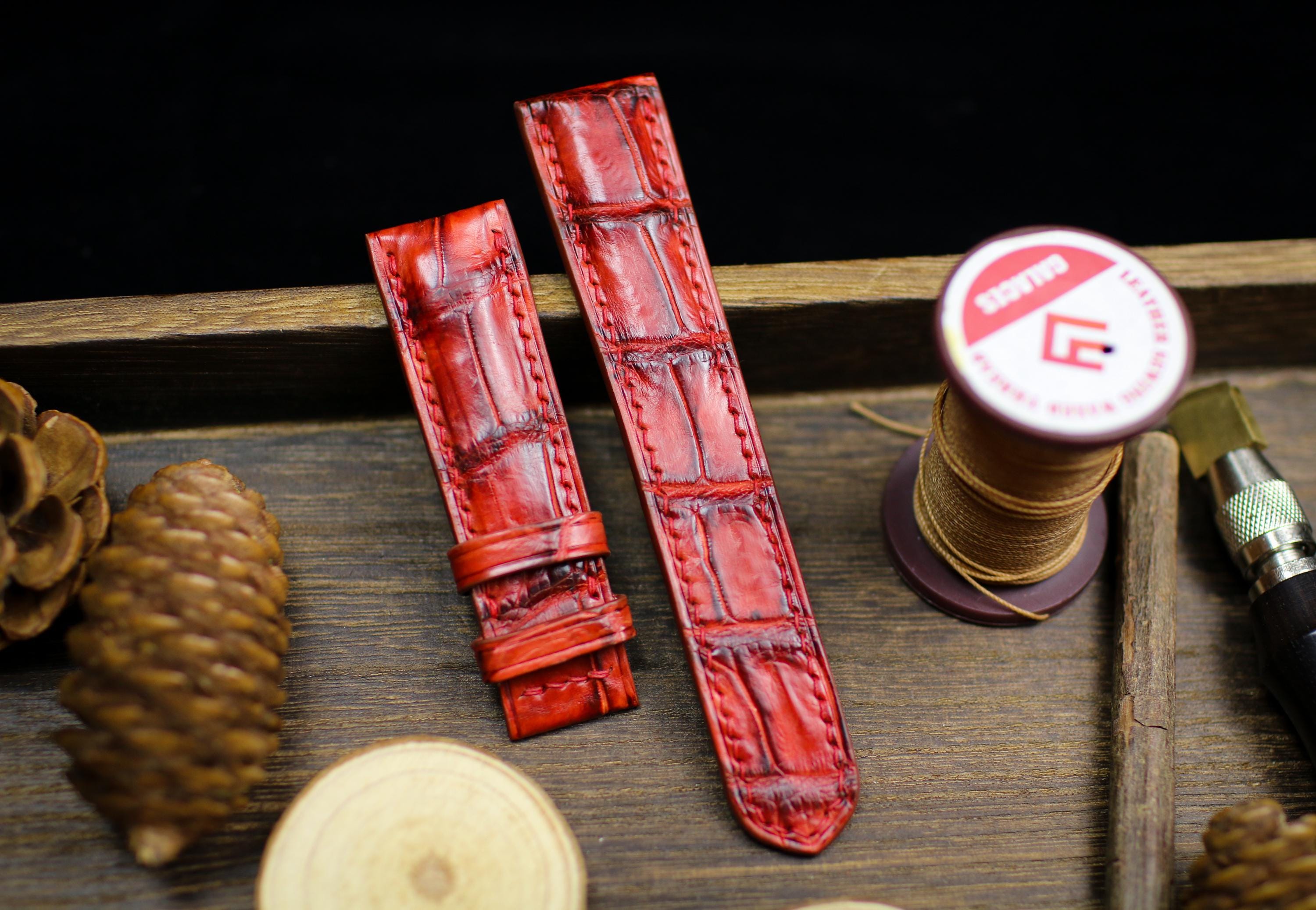 MICHELE Deco 18mm Watch Alligator Cuff Band RED. Rare! Michele Deco Sport 18K Gold-Plated Ruby Red Leather Watch  main image 4
