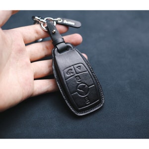 Leather Key Fob Cover For Mercedes  Benz 3 4 Buttons Leather Key Fob Cover Case For Keychain Keyring Benz Remote Holder Mercedes Accessories