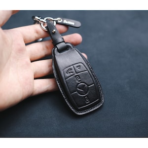 Leather Key Fob Cover For Mercedes  Benz 3 4 Buttons Leather Key Fob Cover Case For Keychain Keyring Benz Remote Holder Mercedes Accessories