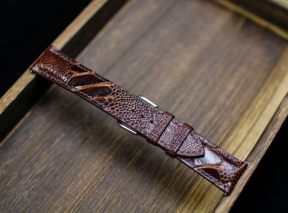 Cinturino per orologio in pelle di struzzo marrone da 18 mm, 20 mm, 22 mm, 24 mm, cinturino per orologio da uomo in pelle, cinturino fatto a mano, regalo per lui - Italia