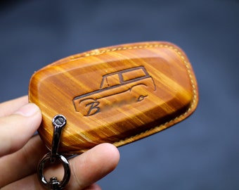 Leather Cover For 2024 Bronco Emblem Key Fob Case with 2023 Bronco Logo 2022 2021 2020 Bronco Sport Smart Remote Holder Bronco Accessories