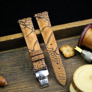 Waxy Brown Ostrich Foot Leather Watch Black Brown Strap 24mm 22mm 21mm 20mm Handmade Leather Watch Band Ostrich Leg Leather 18mm 16mm 14mm