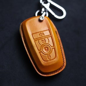 Cyber Orange Maverick Fob Leather Cover For 2024 Bronco Sport Area 51 Mustang Key Fob Keychain Custom Logo Stamp Embossed Car Accessories