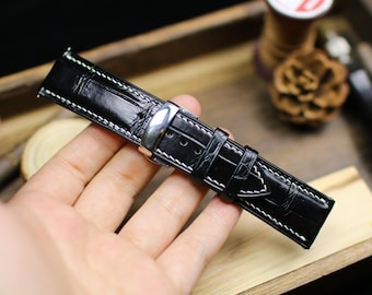 腕時計、アクセサリー 純正 オメガ ブラックアリゲーター レザー