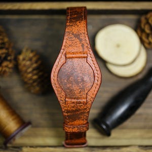 Waxy Brown Orange Leather Bund Strap 20mm, 22mm Bund Watch Band 16mm 24mm Leather Watch Band 18mm Leather Watch Strap Watch Band Cuff Band
