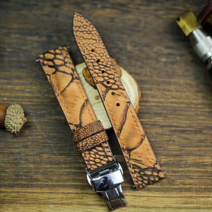 Waxy Brown Ostrich Foot Leather Watch Black Brown Strap 24mm 22mm 21mm 20mm Handmade Leather Watch Band Ostrich Leg Leather 18mm 16mm 14mm