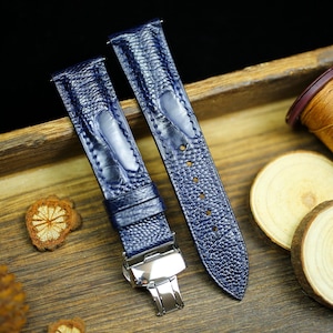 Dark Navy Blue Ostrich Foot Leather Watch Strap 24mm 22mm 21mm 20mm Leather Watch Band Deployant Clasp Ostrich Leg Leather 18mm 16mm 14mm