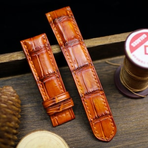 Patina Orange Alligator Leather Watch Strap Sizes 14mm 15mm 16mm 18mm 19mm 20mm 21mm 22mm 23mm 24mm Leather Watch Band Deployant Clasp Strap