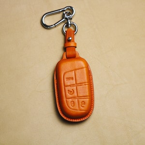 Leather key fob cover for Grand Cherokee Compass Chryslerr 300 200 Dodgee Challenger Charger Dart Durango Ramm Accessories Dodgee