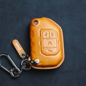 Custodia in pelle per portachiavi Wrangler 2020 2019 2018 Dodgee Grand Cherokee L Ramm Renegade 2023 2024 2025 Wagoneer Rubicon Sahara JK JL Key