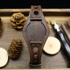 Waxy Brown Leather Rally Holes Bund Strap 20mm 22mm Bund Watch Band 16mm 24mm Leather Watch Band 18mm Watch Strap Smart Watch Band Cuff Band