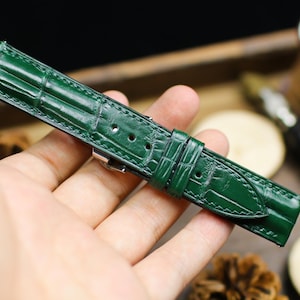 Green Alligator Leather Padded Watch Strap 24mm 22mm 21mm 20mm Handmade Leather Watch Band Deployant Clasp Alligator Leather 18mm 16mm 14mm