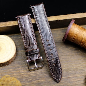 Dark Brown Lizard Leather Watch Strap 24mm 22mm 21mm 20mm Handmade Brown Leather Lizard Watch Band Lizard Leather Watch Strap 18mm 16mm 14mm