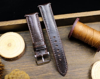 Dark Brown Lizard Leather Watch Strap 24mm 22mm 21mm 20mm Handmade Brown Leather Lizard Watch Band Lizard Leather Watch Strap 18mm 16mm 14mm