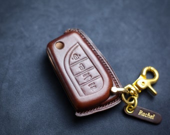 Funda para mando a distancia Toyota Camry Prado Prius CHR Clicker Hilux Corolla Funda para llavero plegable de cuero con tapa para mando a distancia 2024 Camry Keychain