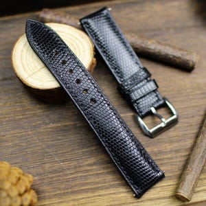 Lizard Black Leather Watch Strap 24mm 22mm 21mm 20mm Handmade Black Leather Lizard Watch Band Lizard Leather Watch Strap 18mm 16mm 14mm