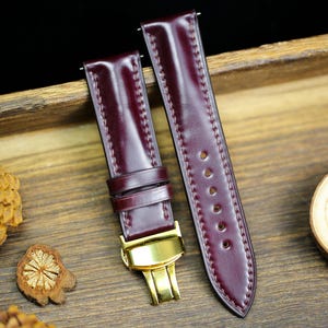 Cognac Oxblood Shell Cordovan Leather Cherry Red Watch Strap 24mm 22mm 21mm 20mm Strap Deployant Clasp Leather 18mm 16mm 14mm Watch Band