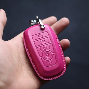 Cute Pink Girly Bronco Fob Cover Leather Cover For Bronco Sport 2021 2022 2023Tremor Key Fob Keychain Stamp Embossed Horse F150 Accessories