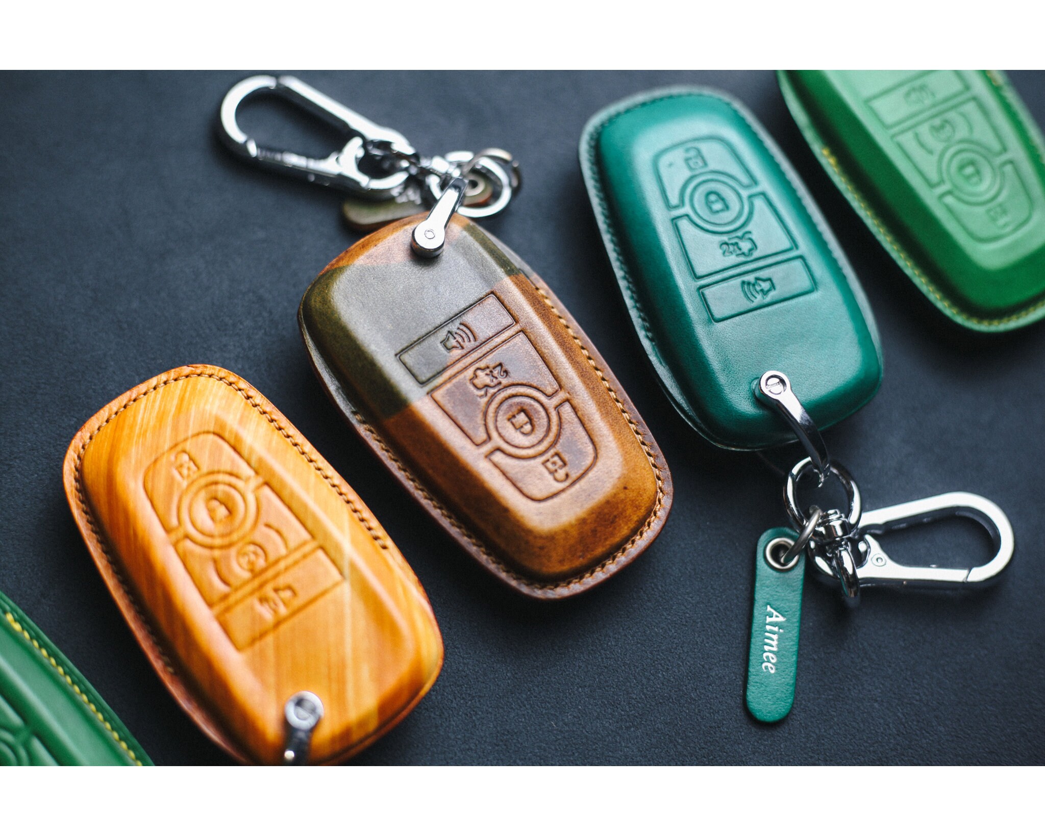 thumbnail image 2 of Genuine Leather Key Fob Chain & Cover For Ford 5-Button Remote – F150, Fusion, Explorer 2 of 5