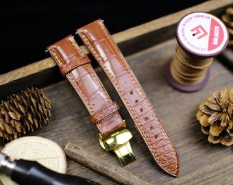 Brits bruinbruin lederen alligator horlogebandje 24 mm 22 mm 21 mm 20 mm handgemaakte leren horlogeband sluiting leer 18 mm 16 mm 14 mm klapsluiting