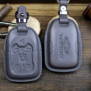 Leather Key Fob Cover Case for Tahoe 2024 Sierra 1500 AT4 Yukon 2023 Sierra Acadia 2022 Denali Colorado Remote Holder Keychains Remote Case