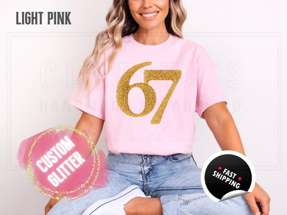 Glitter 67 Christmas Sweatshirt and T-Shirts: Funny 'Six Seven' Sparkly Holiday Sweater for Women. Custom Color Sparkling Festive Shirts