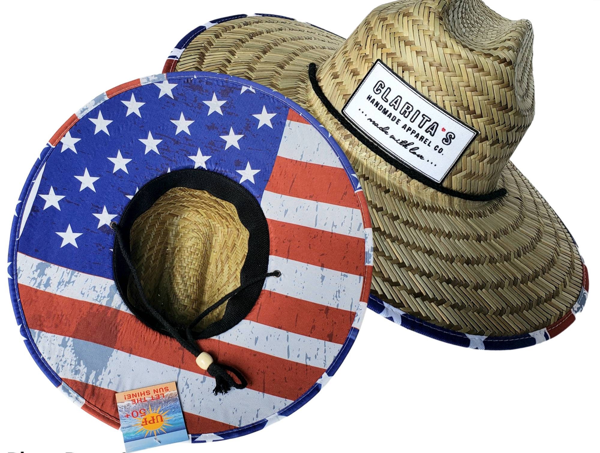 Large straw beach hat, July 4th American flag hat