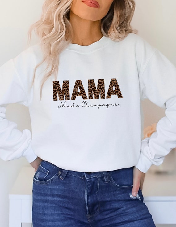 Leopard Print Mama Sweatshirt: Funny Champagne Lover Mom T-Shirt