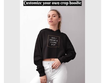 Custom Text Cropped Hoodie: Personalized Cotton Blend Sweatshirt