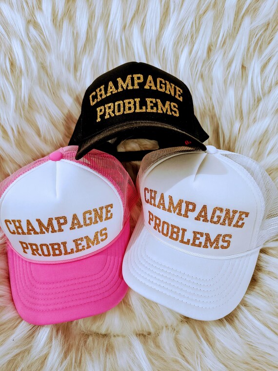 Champagne Problems Trucker Hat: Custom Color, Gold Glitter Bachelorette Party