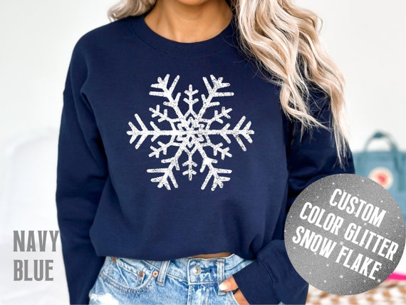 Women's Custom Glitter Snowflake Christmas Sweatshirt: Sparkling Holiday Crewneck Sweater for Women