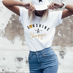 Sunshine & Champagne Shirts | Women's Brunch T-Shirts | Summer Shirt Beach Tee | Champagne Shirts | Cute Sunshine Champagne Vacation Shirt's