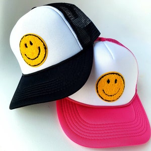 Smiley Face Trucker Hat: Embroidered or Glitter Patch