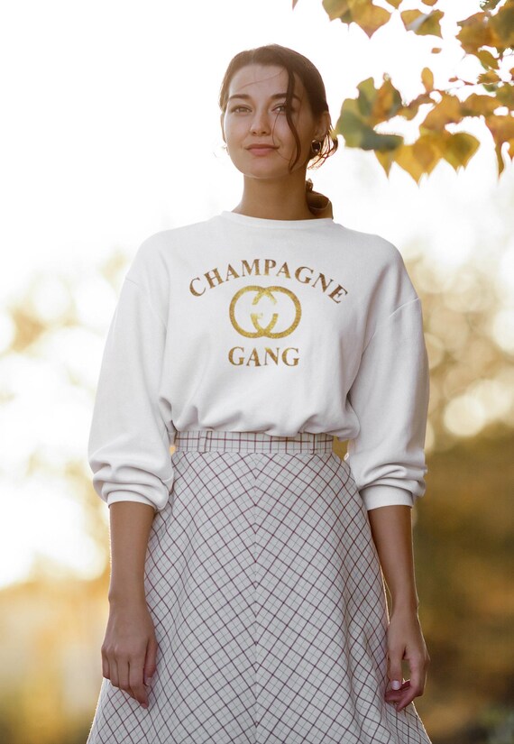 Champagne Gang Sweatshirt: Gold Glitter Bachelorette Party Shirt