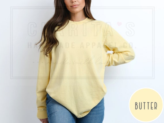 Comfort Colors Long Sleeve Tshirt, Heavyweight Shirt 100% Cotton, Garment-Dyed Trendy Soft Vintage Washed Unisex Shirts Plain Blank Soft Tee