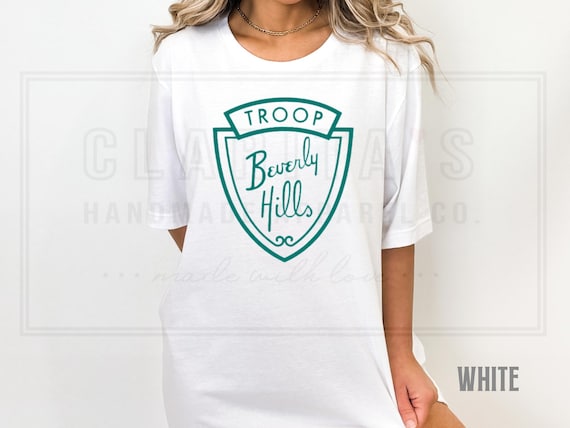 Troop Beverly Hills TShirt, Pink & Green Custom Beverly Hills Shirt, Wilderness girls, California Shirt 80s movie, Custom your Troop Sheild