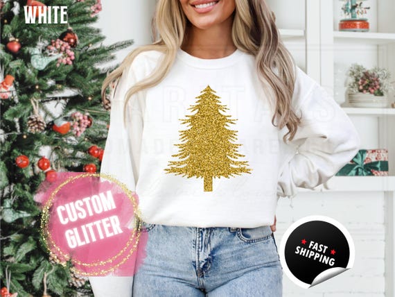 Custom Glitter Christmas Tree Sweatshirt: Merry and Bright Holiday Sweater