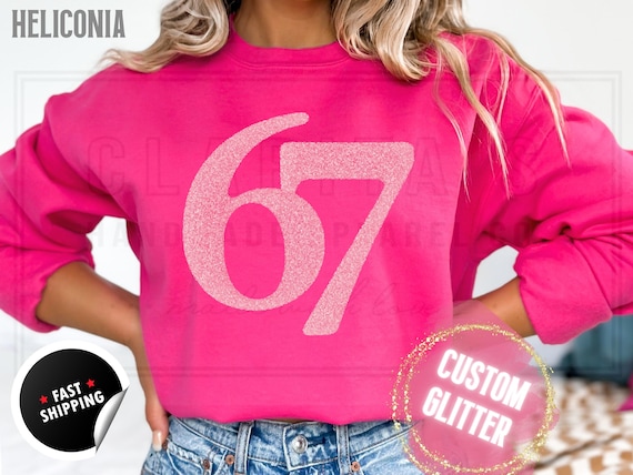 Glitter 67 Christmas Sweatshirt and T-Shirts: Funny 'Six Seven' Sparkly Holiday Sweater for Women. Custom Color Sparkling Festive Shirts