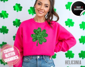 Glitter Shamrock Sweatshirt: St Patricks Day Crewneck