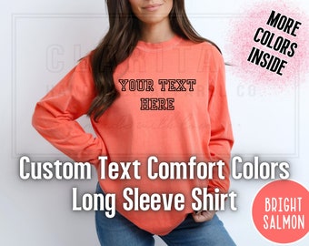 カスタムテキスト コンフォートカラー ロングスリーブTシャツ。厚手のシャツ。100%ソフトコットン、ガーメントダイ加工。トレンディなソフトヴィンテージウォッシュ加工。ユニセックスシャツ。