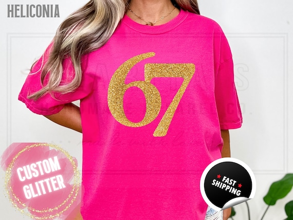 Glitter 67 Christmas Sweatshirt and T-Shirts: Funny 'Six Seven' Sparkly Holiday Sweater for Women. Custom Color Sparkling Festive Shirts
